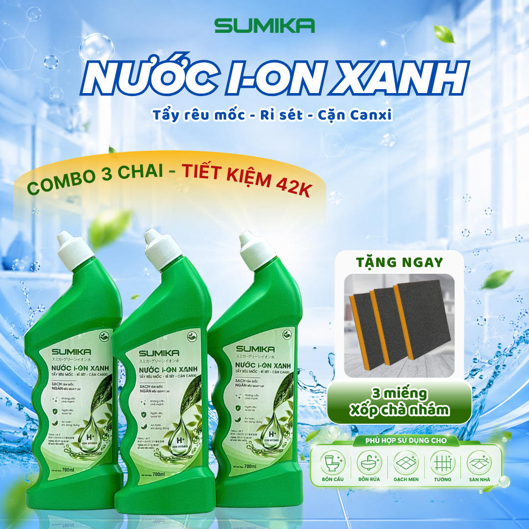 Combo 3 Chai Nước i-on Xanh Sumika 700ml, Tẩy Rêu Mốc, Rỉ Sét, Cặn Canxi (Copy)